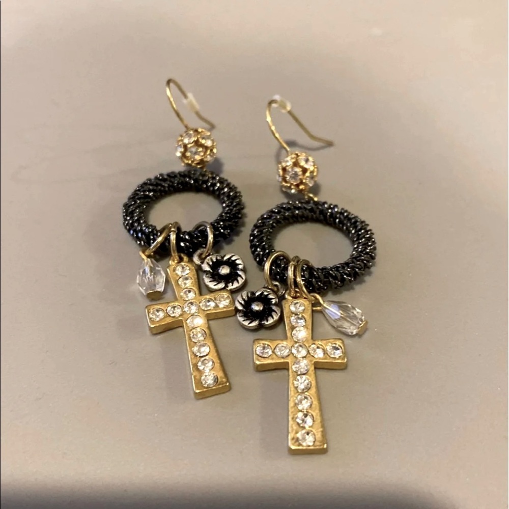Betsey Johnson Gold Cross Earrings